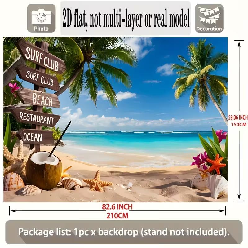 2D Surf Club Beach Backdrop - Summer Vacation Party Photo Booth Background