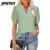 JPNTKY Women's Fashion Casual Solid Color Print Short Sleeve V Neck Blouses & Shirts