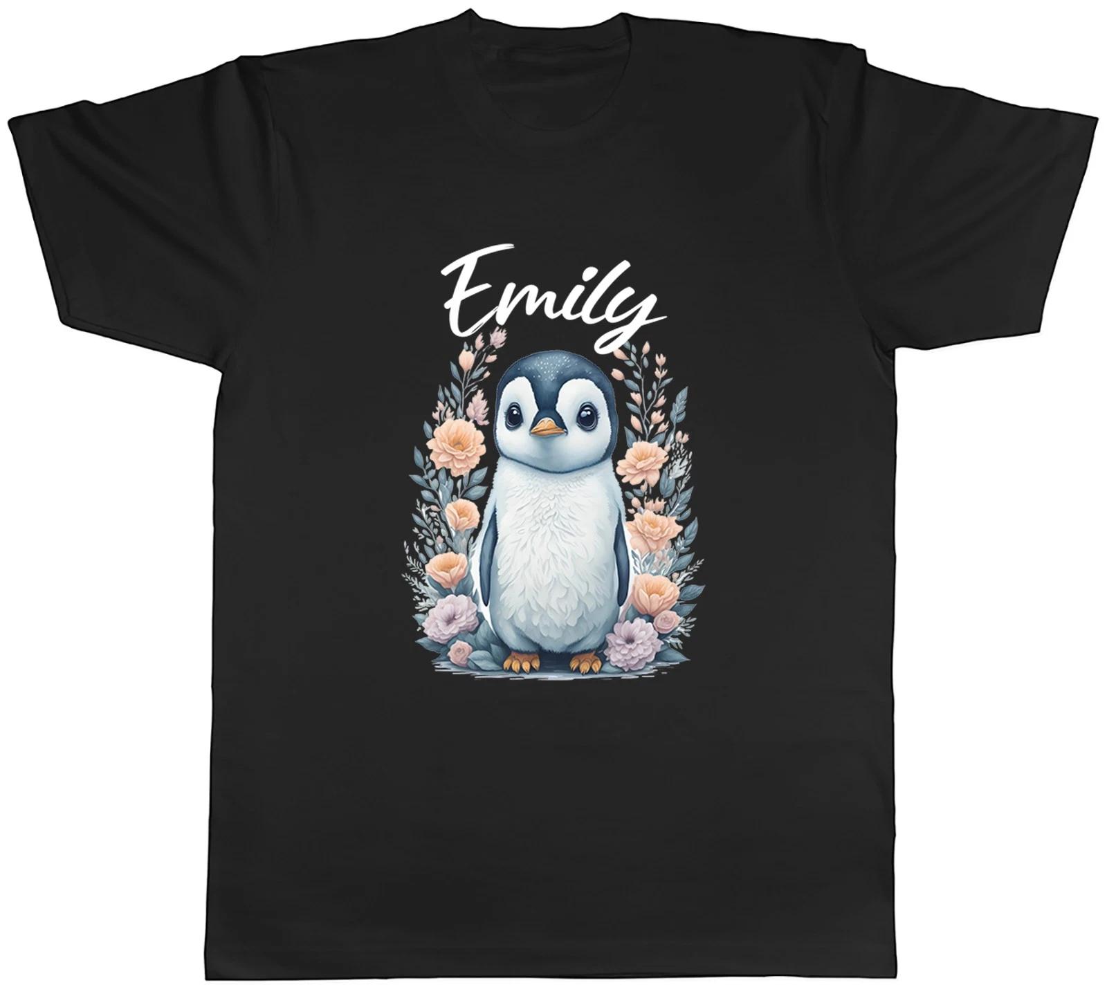 Personalised Penguin Floral Flowers Any Name Mens T-Shirt Tee Gift Top XXL