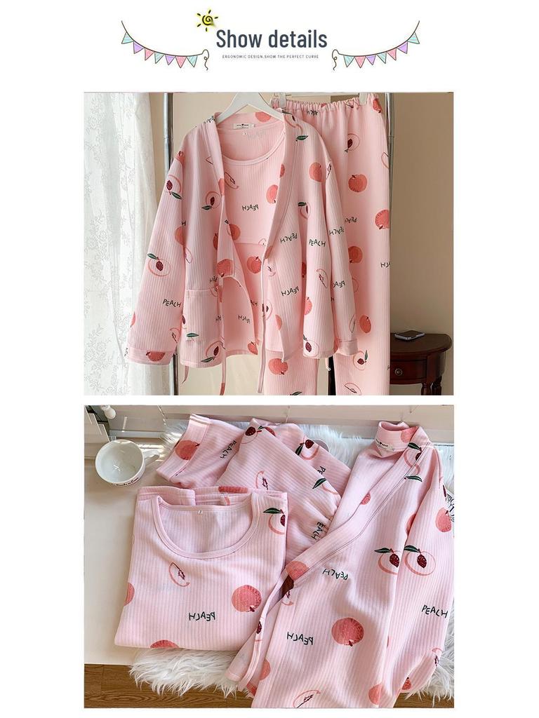 2024 Winter Luftbaumwolle Umstands-Dreiteiler: Verdickter Kimono für die Stillzeit nach der Geburt und für zu Hause.