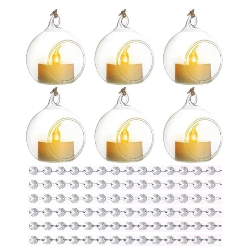 6/12Pcs Transparent Glass Candle Holder Flower Hanging Ball Vase Terrarium Tea Light Candlestick For Home Wedding Party Decor