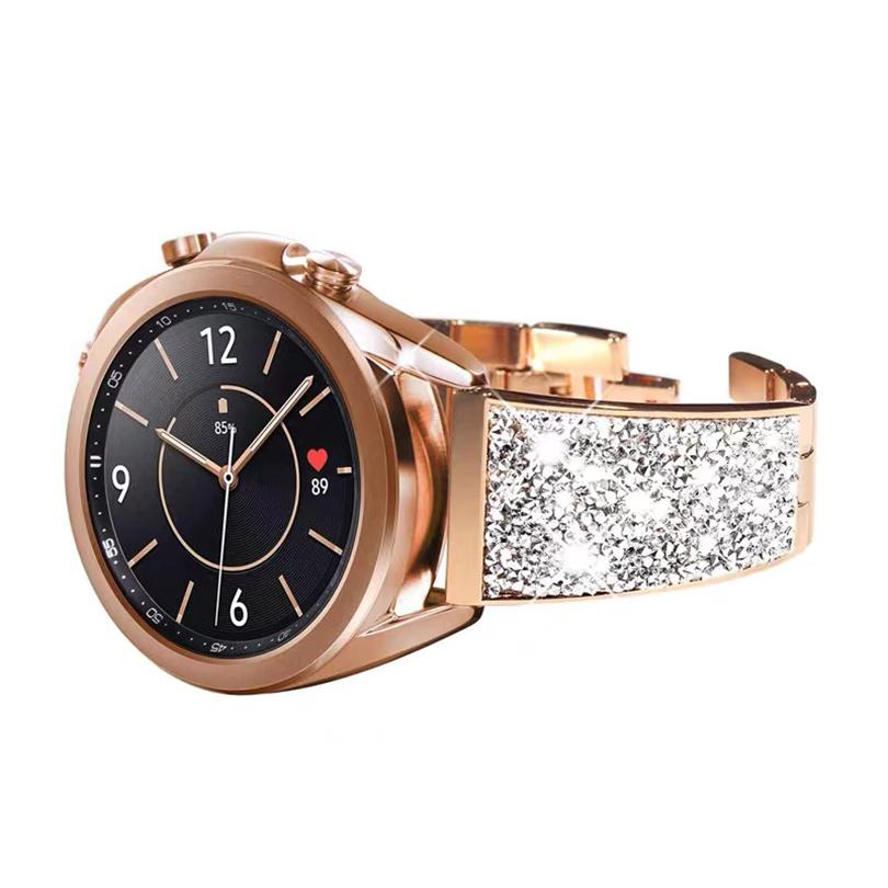 

22mm Stainless Steel Strap Sparkle Bling Glitter Band for Samsung Galaxy Watch3 45mm/Gear S3 Frontier/Suunto 9 Peak Rose Gold