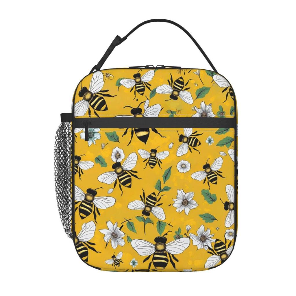 Borsa Termica per Pranzo con Motivo Fiori e Api per Donne Bambini Scatole per Alimenti Portatili Pranzo al Sacco Termico Borsa Tote