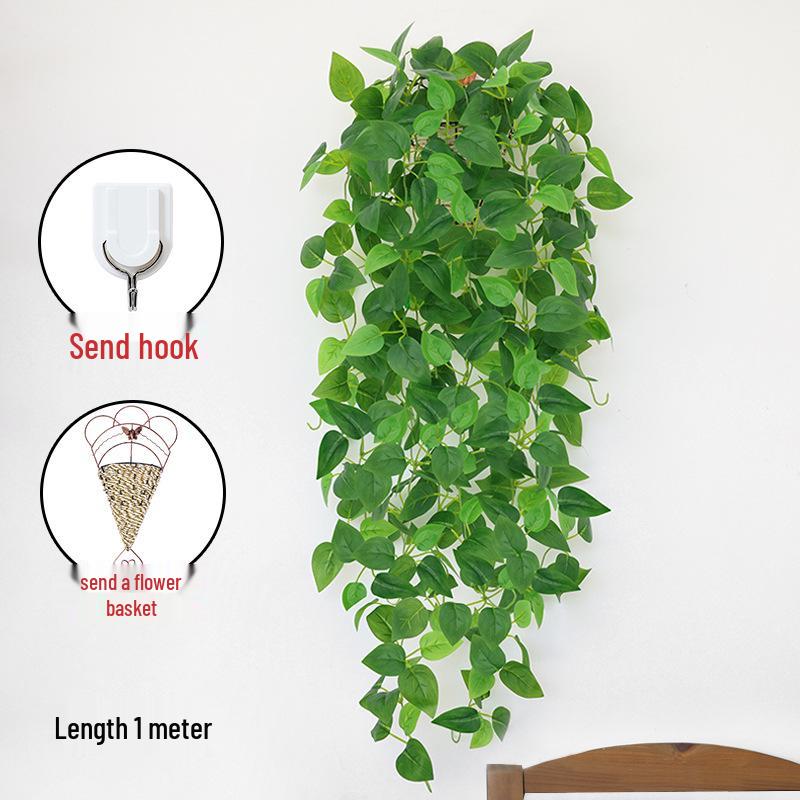 Pothos Wall Hanging Decoration: Trailing Artificial Vines & Spider Plant Basket for Indoor Use