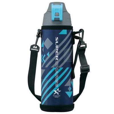 Vakuumisolierte Direktflasche, 1 l, Kältespeicherung 6 Stunden, direktes Trinken, tragbare Wasserflasche mit Beutel, DBR-1000, Marineblau x Himmelblau