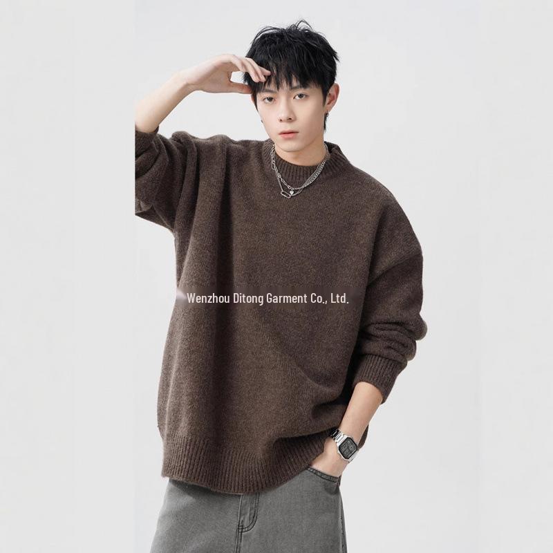 Unisex Melange Sweater: Autumn/Winter, Lazy Style, Versatile Fit, Loose Casual Knit for Teens and Couples XL кофейный