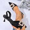 Fashion Baotou Sandals Women's Summer Fashion New Pointed Toe Shallow Mouth Rhinestone Light Temperament High Heels