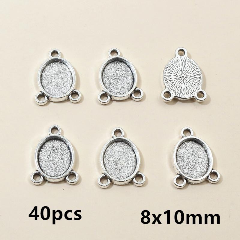 5-40pcs 3-Loops Oval Prndant Cabochons Blank Base Setting DIY Necklace Bracelet Jewelry Making Accessories Findings