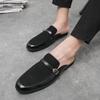 New Men's Charm Suede Leather Half Slippers Black Brown Shoes Male Casual Mules Moccasins Breathable Monk Straploafers