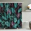 Greenery Shower Curtain Jungle Leaf Print Fabric Bath Rug With Rings For Home Decor