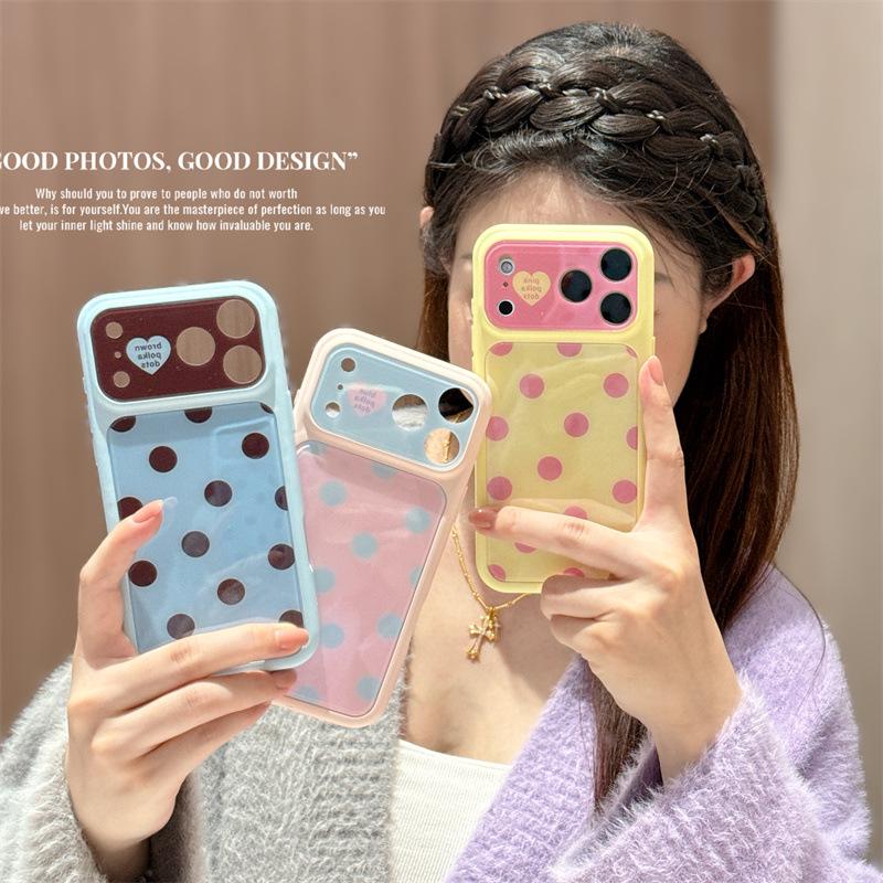 Minimalist Dopamine Color Block Polka Dot Case for iPhone 17 / Apple 16 Pro Max / 15 Pro - Girly Heart Design