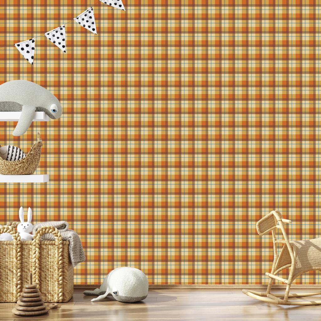 Autumn Gold and Orange Plaid Wallpaper for Living Room and Bedroom 50x1000