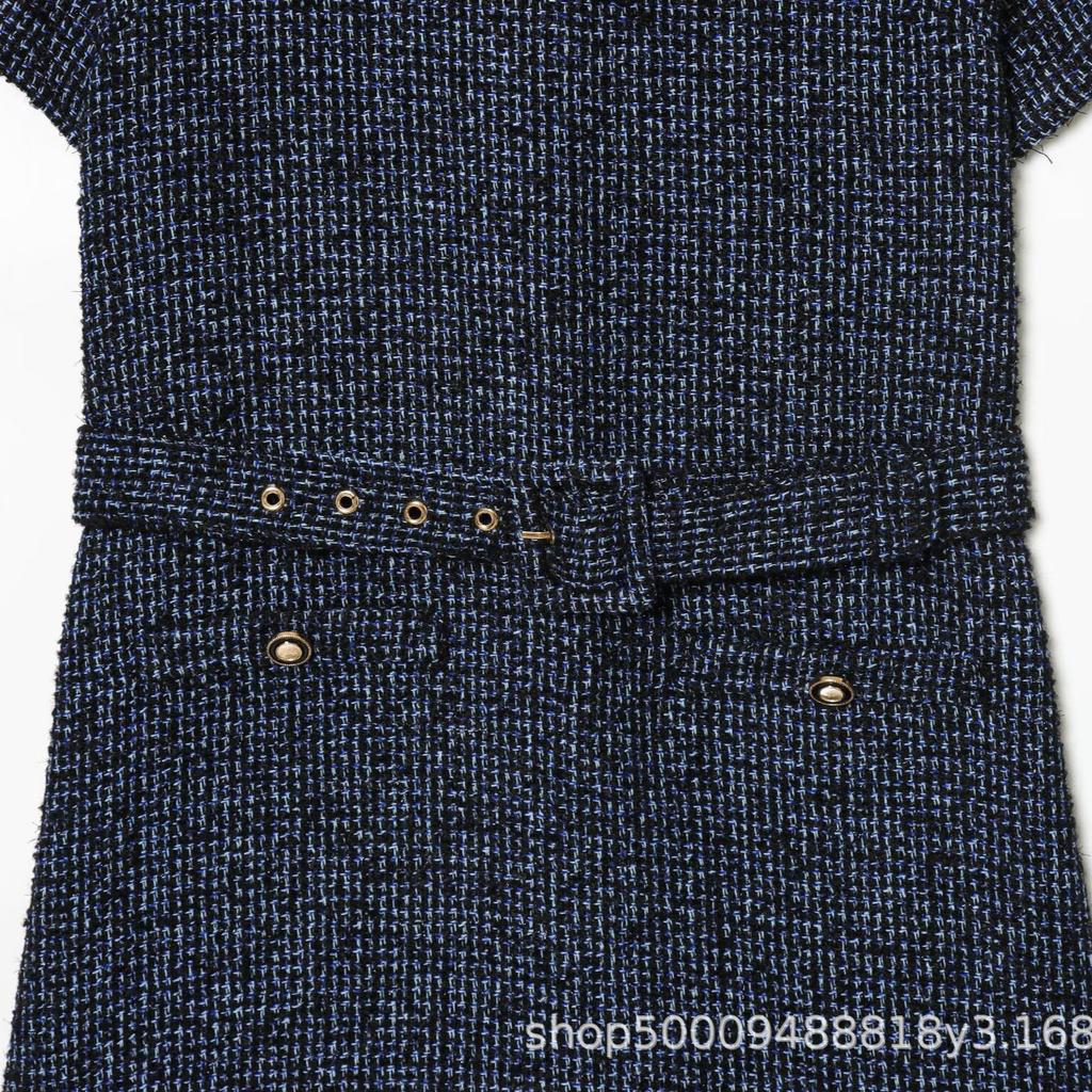 Women's spring new products European and American French fashion with belt woolen dress