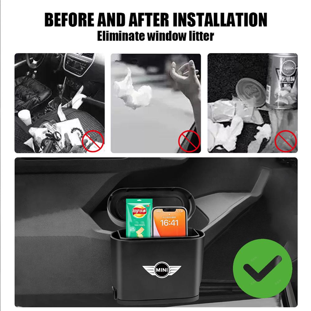 Car Emblem Interior Hanging Trash Can Ash-bin Storage Box Organizer For MINI Cooper S JCW WORKS R55 R56 F55 F56 R57 R58 R59 R60 sfzkd77