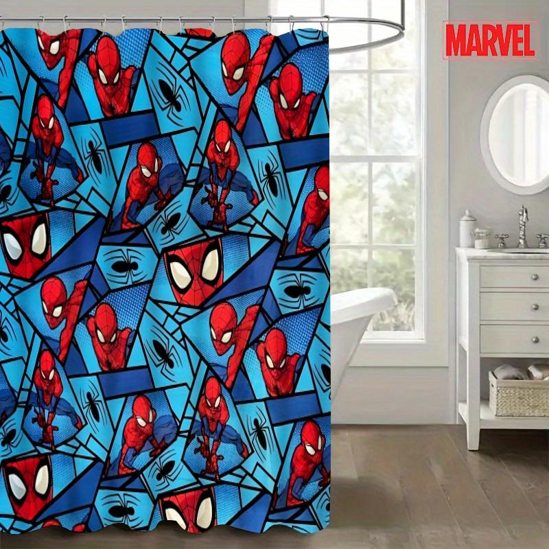 Spider-Man On Technical Blueprint Waterproof Shower Curtain For Superhero Bathroom Decor
