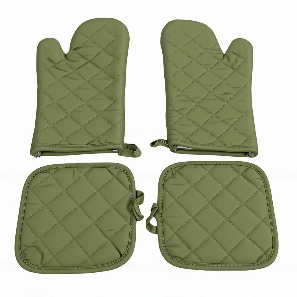 Oven Mitts Pot Holders Set Heat Proof Cotton Non Slip Kitchen Oven Gloves with Hanging Loop for Cooking Grilling