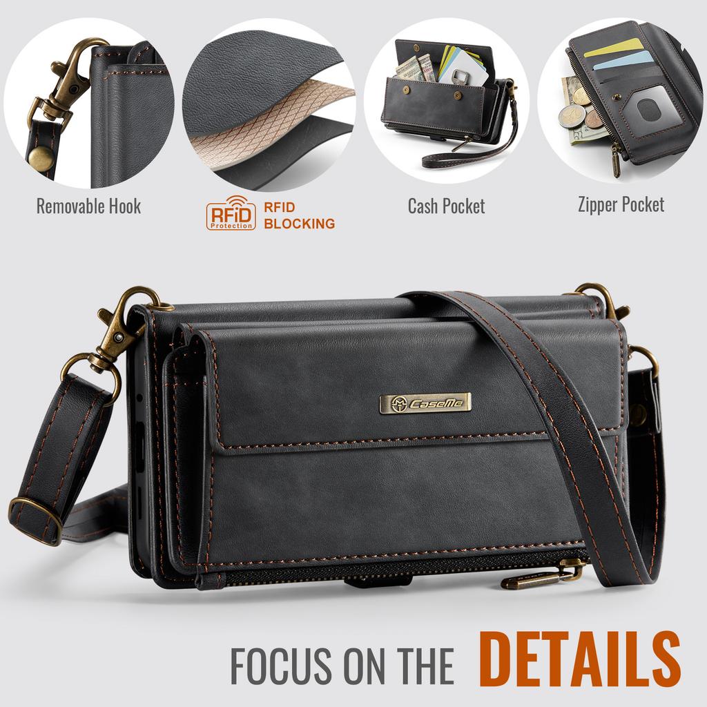 For Samsung Galaxy S20 Ultra Case CASEME C39 RFID Blocking Zipper Wallet Stand Leather Cover with Strap