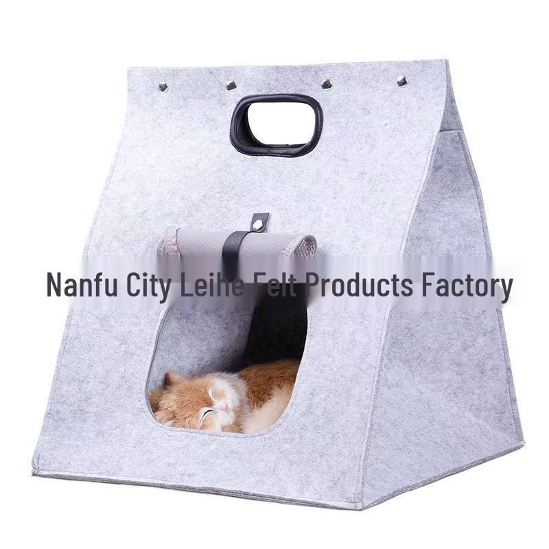 Multifunktionales tragbares Filz-Katzenbett: Waschbar, Faltbar, Warm und Bequem
