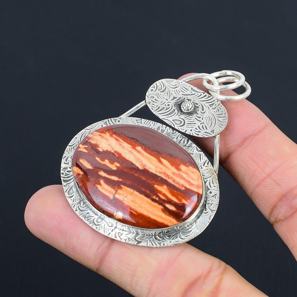 Anniversary Gift For Her Natural Red Snakeskin Jasper Pendant 925 Silver