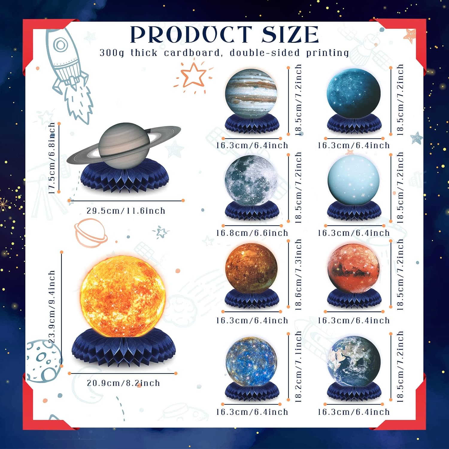 10 Pieces Space Solar System Theme Honeycomb Centerpieces Table Topper Outer Space Party Supplies Planet Honeycomb Galaxy Photo Booth Props for