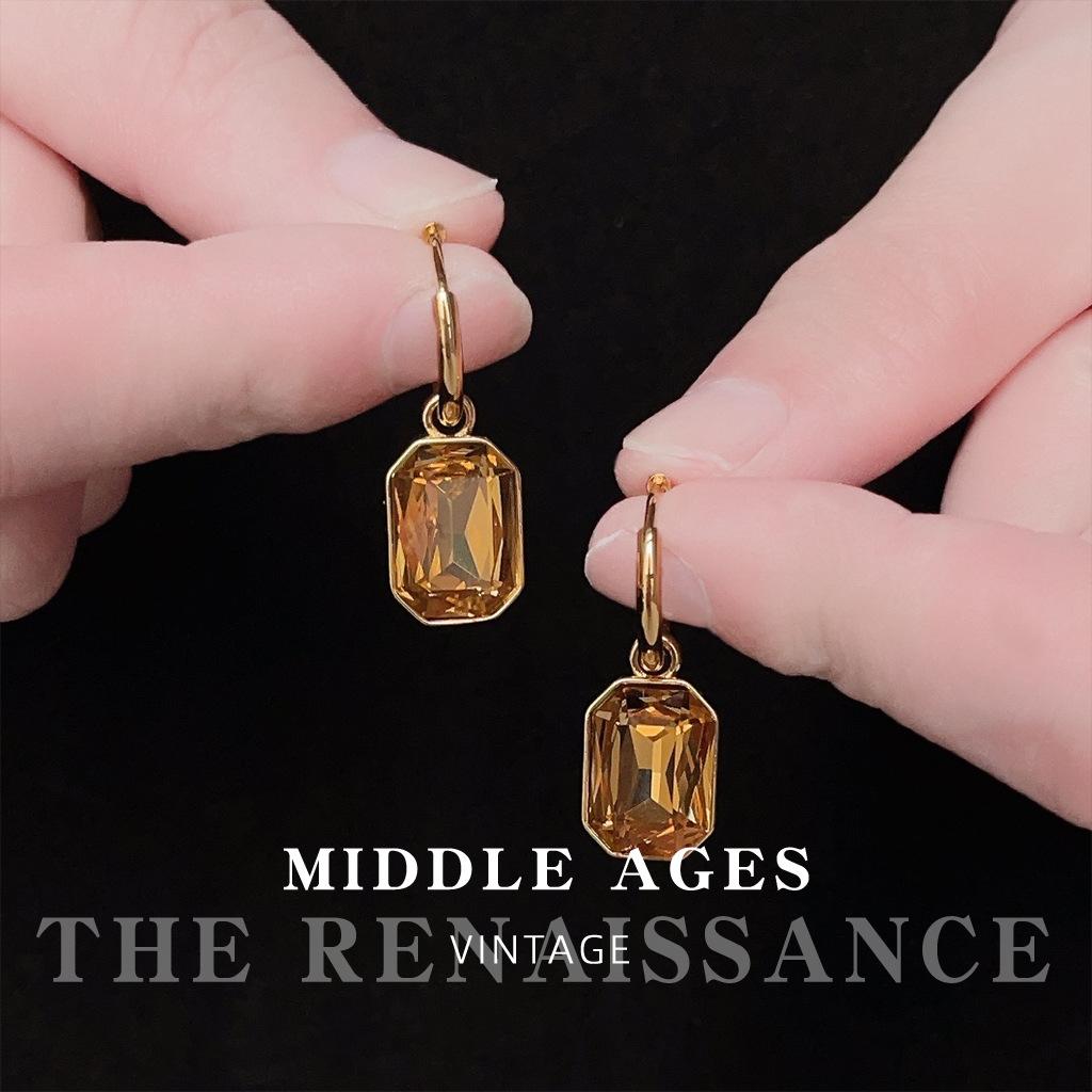 Позолоченное Настоящим Золотом~ Геометрическая Хрустальная Серьга-Застежка Винтажные Придворные Серьги Французские Серьги