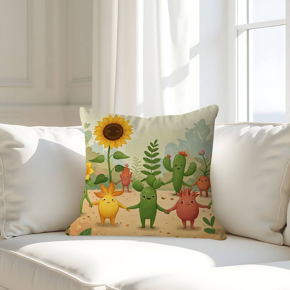 Cute Cartoon Succulent Pillow Case Removable Washable Cushion Cover – All-Season Soft Linen