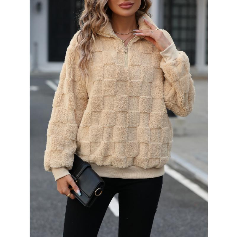 Women's Fashion Casual Fall Winter Plaid Print Long Sleeve POLO Neck Sweaters