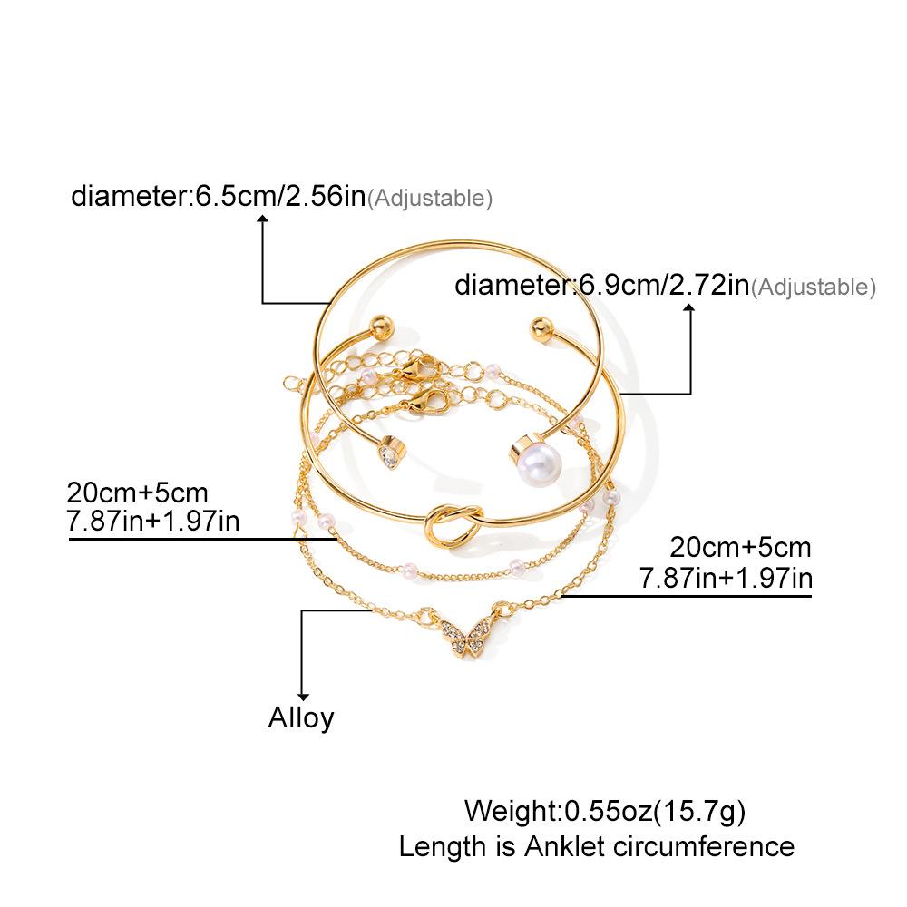 4Pcs/Set Trendy Individuality Open Mouth Bracelet Set for Women Zircon Gold Color Butterfly Pearl Open Cuff Bangle Girls Jewelry