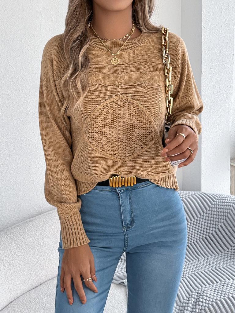 Autumn Winter New Slim Long Sleeve Women's Round Neck SweaterFashion Casual Fried Dough Twists Solid Color Knitting Pullover