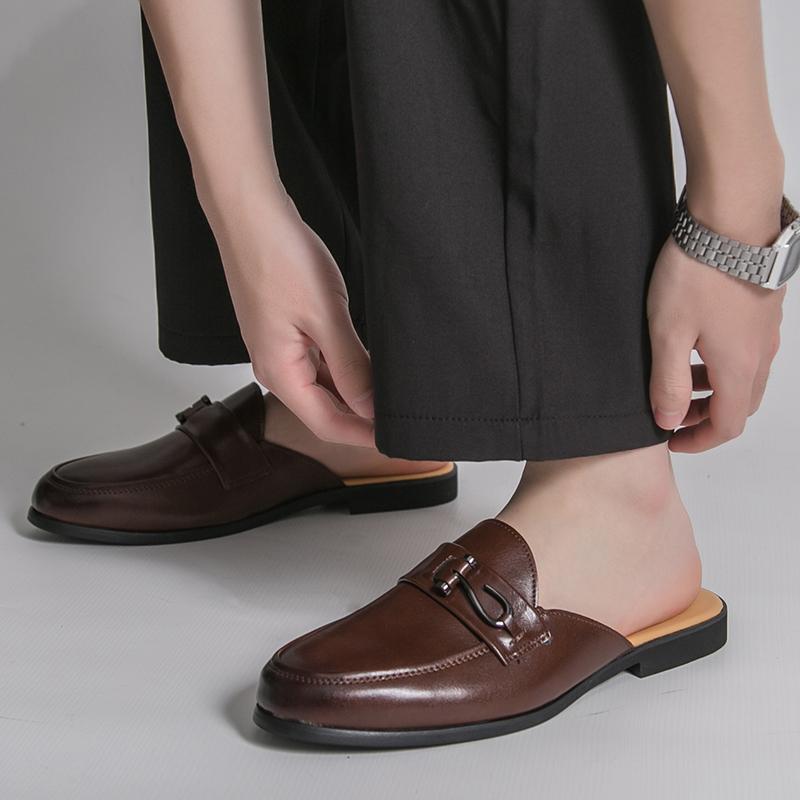 Plus Size 38-46 Comfortable Backless Mule Slippers Lightweight Open-Back Casual Shoes For Man Leather Sneakers Slides Sandals