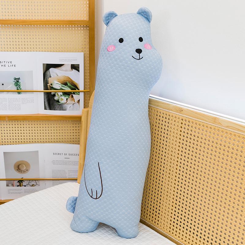 Summer Polar Bear Doll Lying On The Dog Ice Silk Pillow On The Bed Sleeping Long Strips of Legs Clamped Against Pillow Girl Sleeping