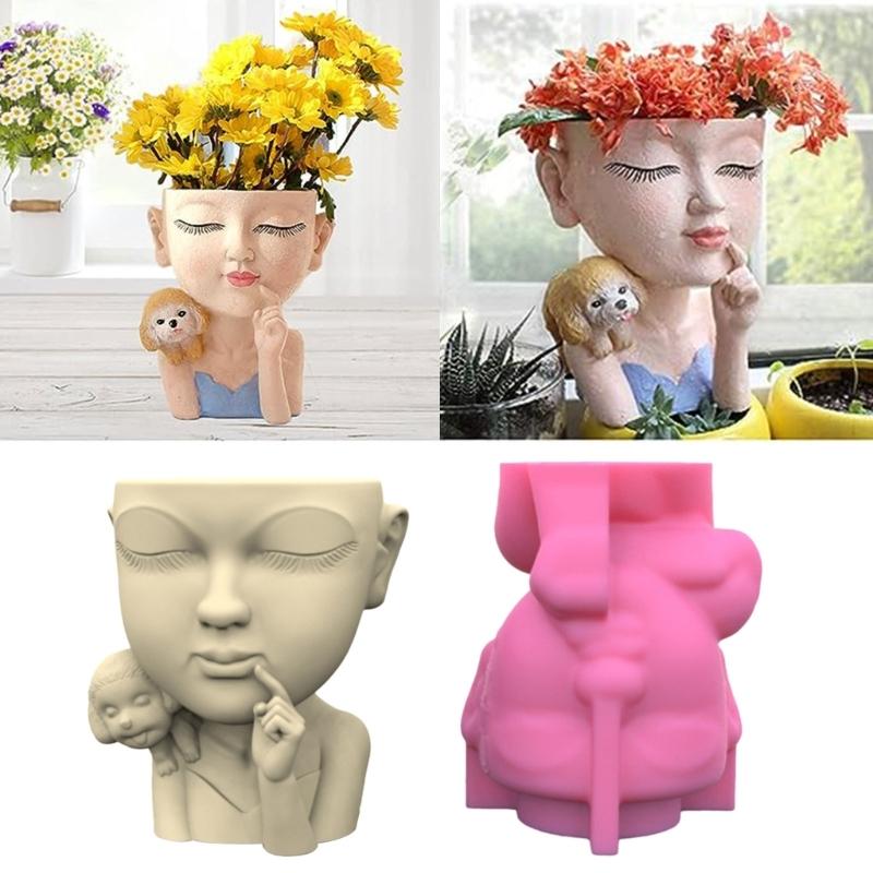 Cute Portrait Gypsum Flower Pot Silicone Mold Epoxy Resin Casting Mold Succulent Vase Cement Clay Mold Pen Holder Mold