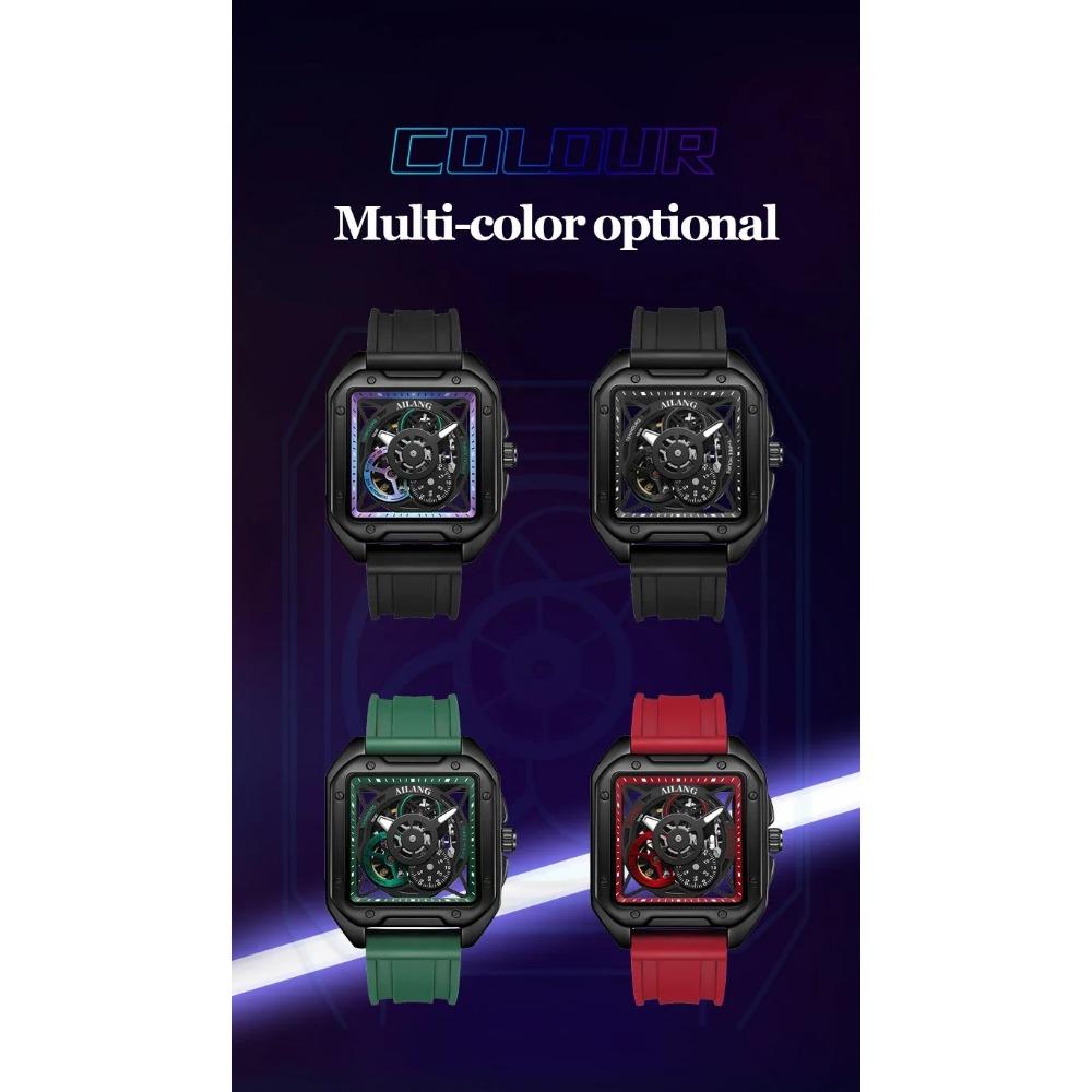 AILANG Herren Skelett Automatische Mechanische Uhr Leuchtend Wasserdicht Quadratisch Großes Zifferblatt Mode Herrenuhr 41mm Zifferblatt
