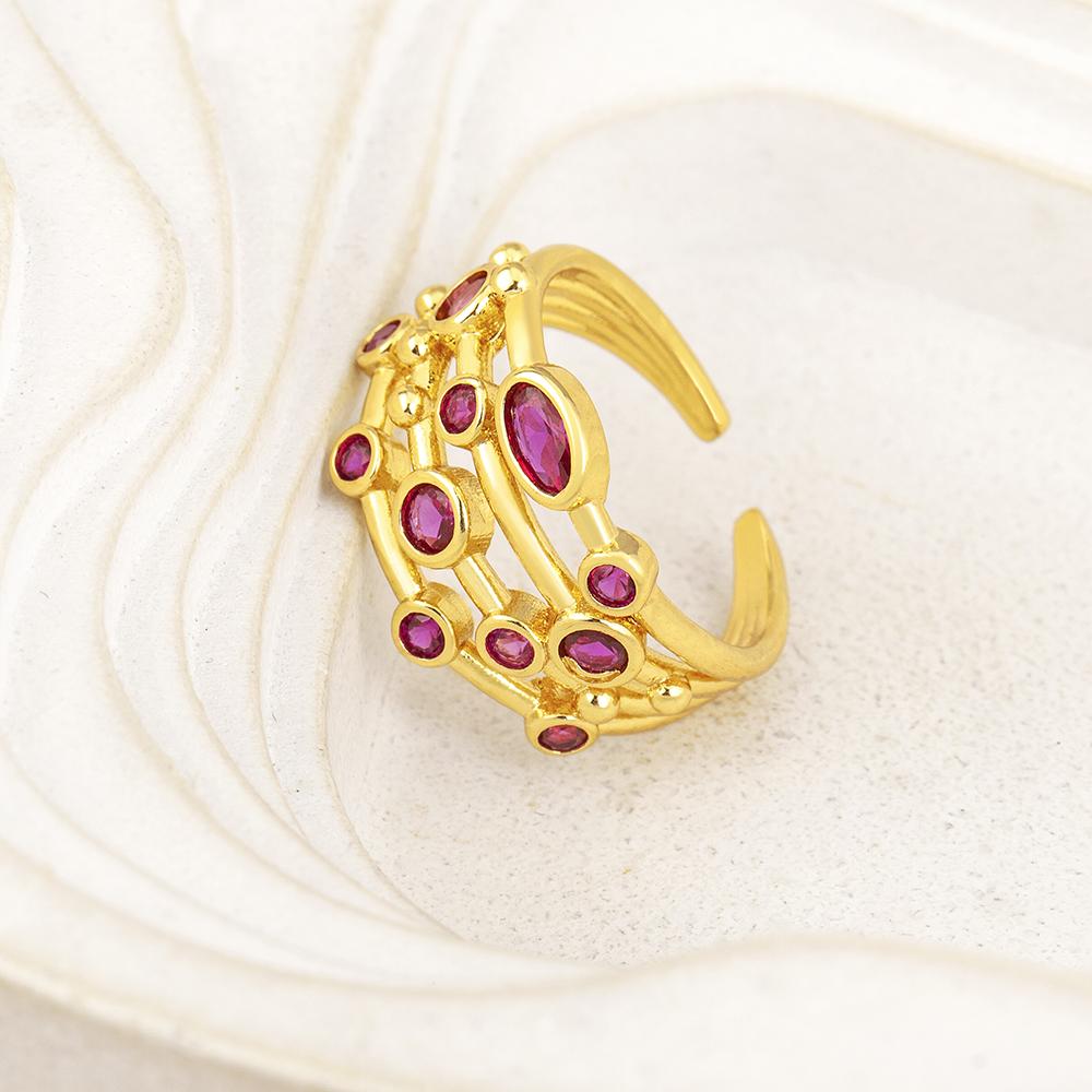 Nidin Four Layers Exquisite Simple Design Zircon Rose Red/Purple Color Open Rings Adjustable For Woman Wedding Party Luxury Gift