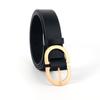 Womens Dress Classic Belt With Elliptical Gold Buckle And Detail Perforated