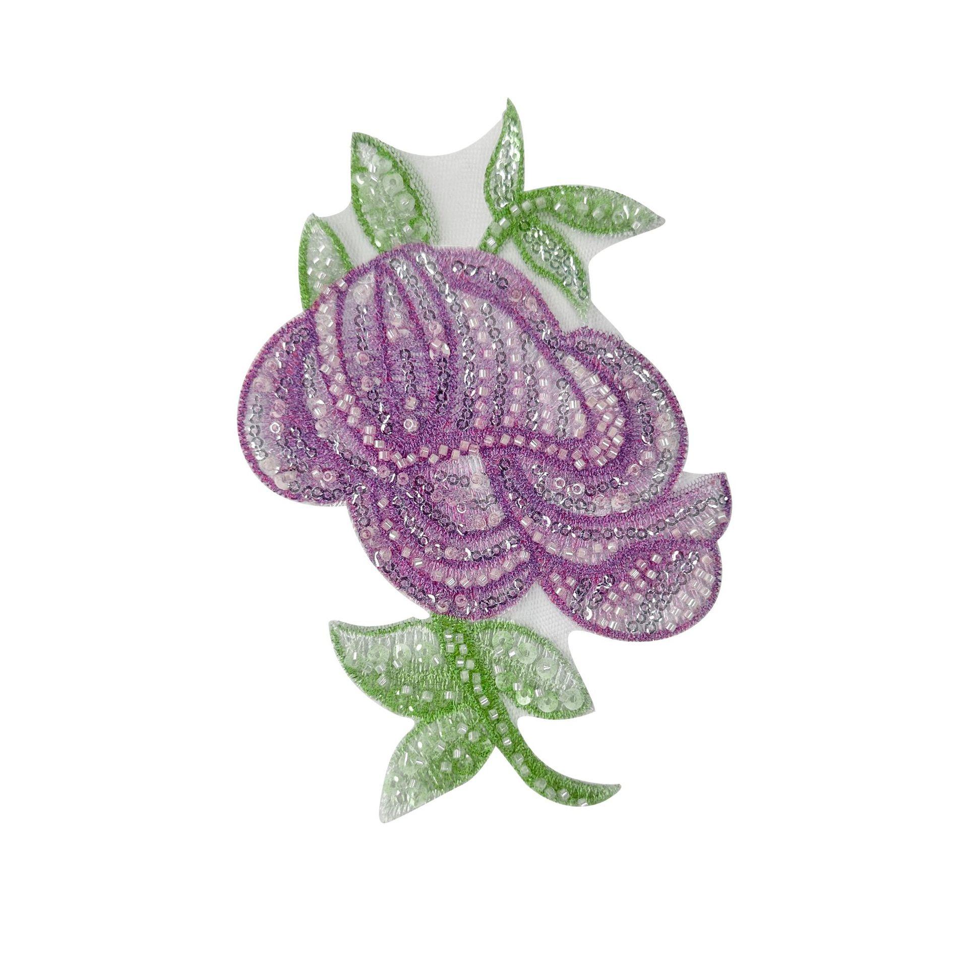 

Многоцветный ручной работы из бисера и пайеток трехмерный патч в виде розы, одежда, топ, футболка, декоративная тканевая наклейка, аксессуары HYQ1008 purple