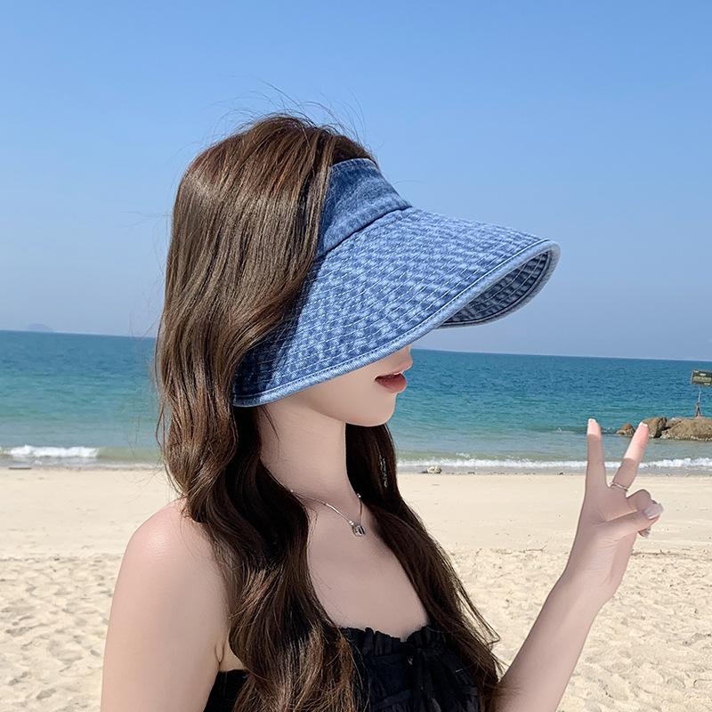 

Летняя универсальная джинсовая шляпа-козырек от солнца, повседневная шляпа для детей, пляжная шляпа с большими полями от солнца One Size