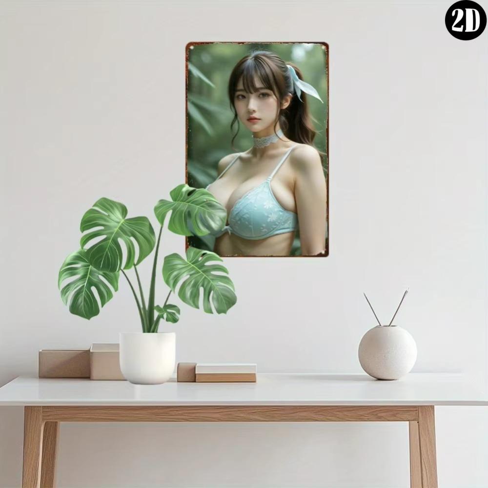 Anime Girl Metal Wall Art 8x12 Inch Retro Floral Lace Aluminum Sign Home Cafe Decor Unique Gift