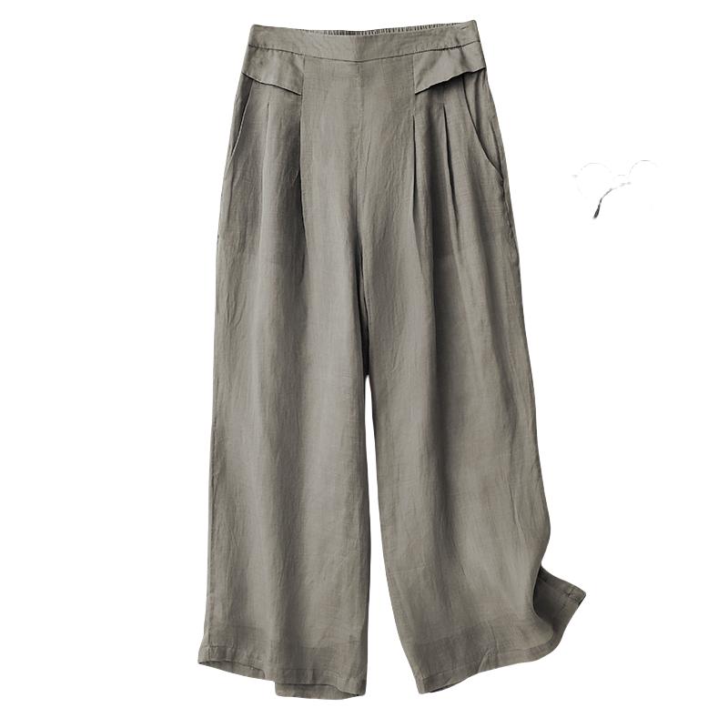 DIMANAF Summer 2025 Plus Size Women Vintage Linen Casual Loose Wide Leg Pants Basic Elastic High Waist Pants Thin Trousers
