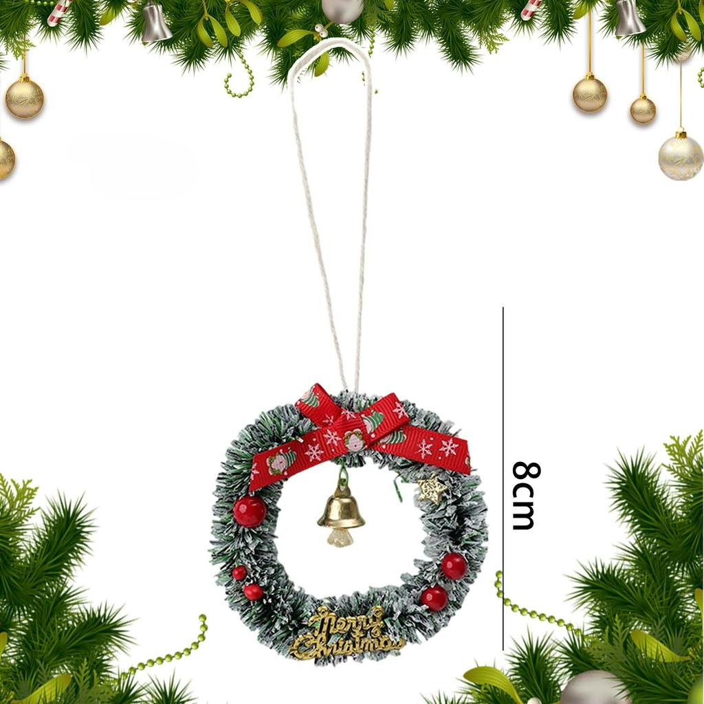 Mini Christmas Wreath Green Vine Ring Pine Cone Snowflake Decoration Red Berries Pendant Christmas Dollhouse Door Decoration