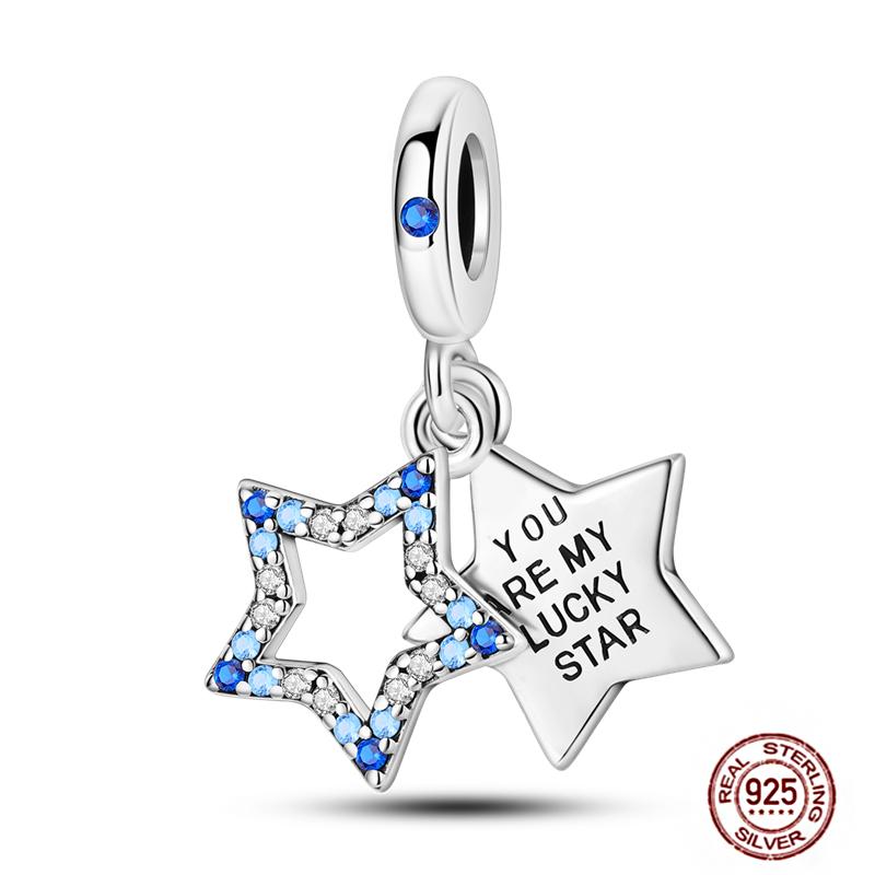 Round Clip Charms Plata Shining Moon Star Char Copper Spacer Clasp Fit Original Bracelet Glow Safety Chain Beads Diy Jewelry