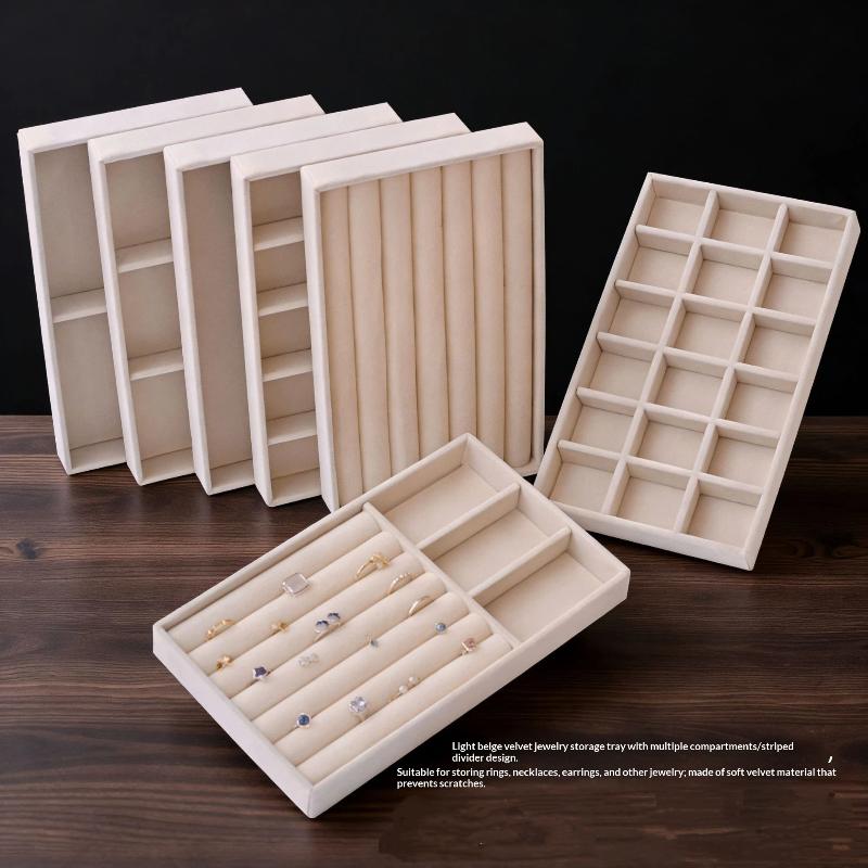 Flocking Jewelry Storage Box & Tray Set Space Saving 4/6/8Pcs for Organizing Rings Earrings Necklaces Vanity Drawer Use