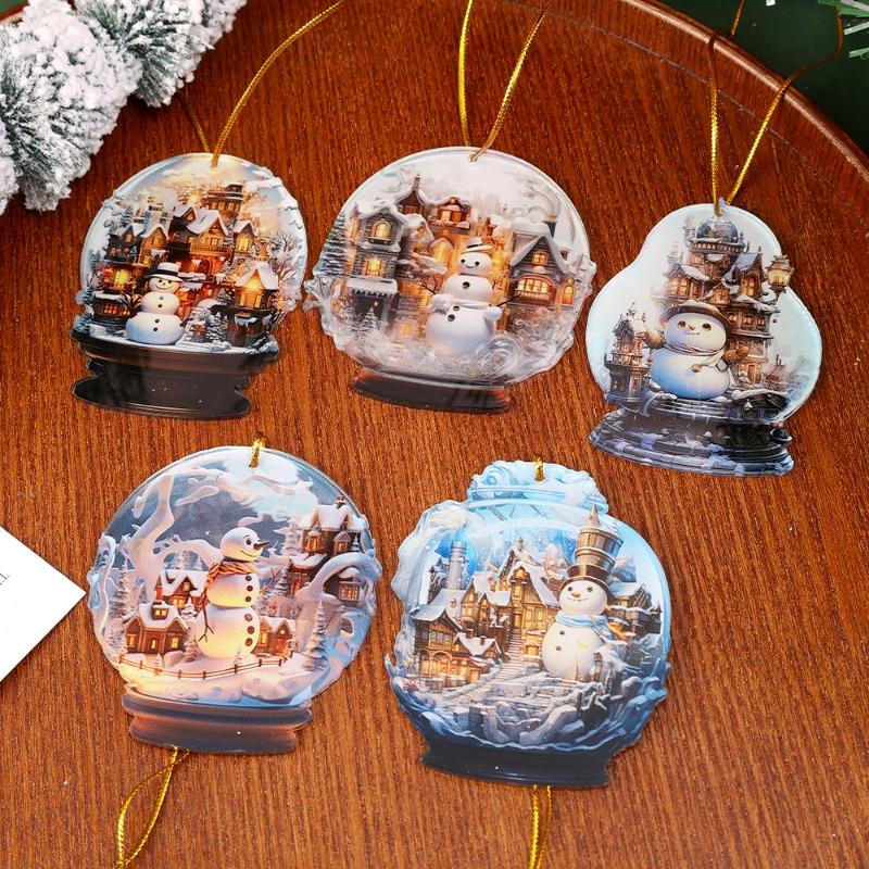 1/5Pcs Acrylic Christmas Hanging Ornament Snowman 2D Xmas Tree Exquisite Ball Pendants For New Year Home Decoration Supply Gifts