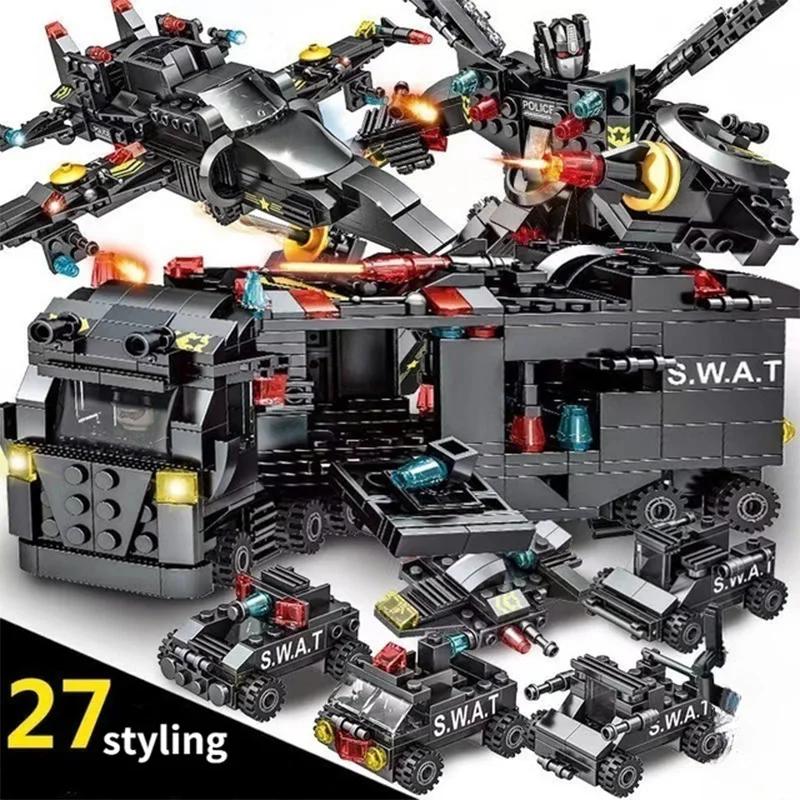 City Police Station SWAT Team Military Set Building Blocks Car Fighting Robot DIY Toy for Kids Birthday Boys Gifts