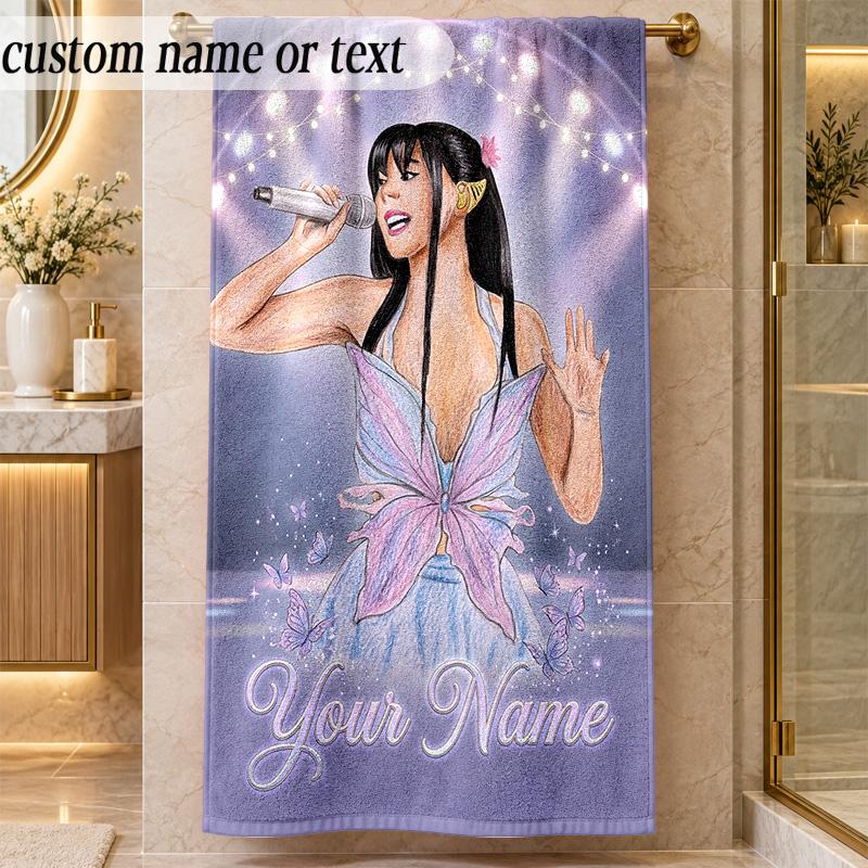 Beach TowelAyliva Custom Name Text Personalized Soft Towel for Beach Pool Indoor Home Decor Gift