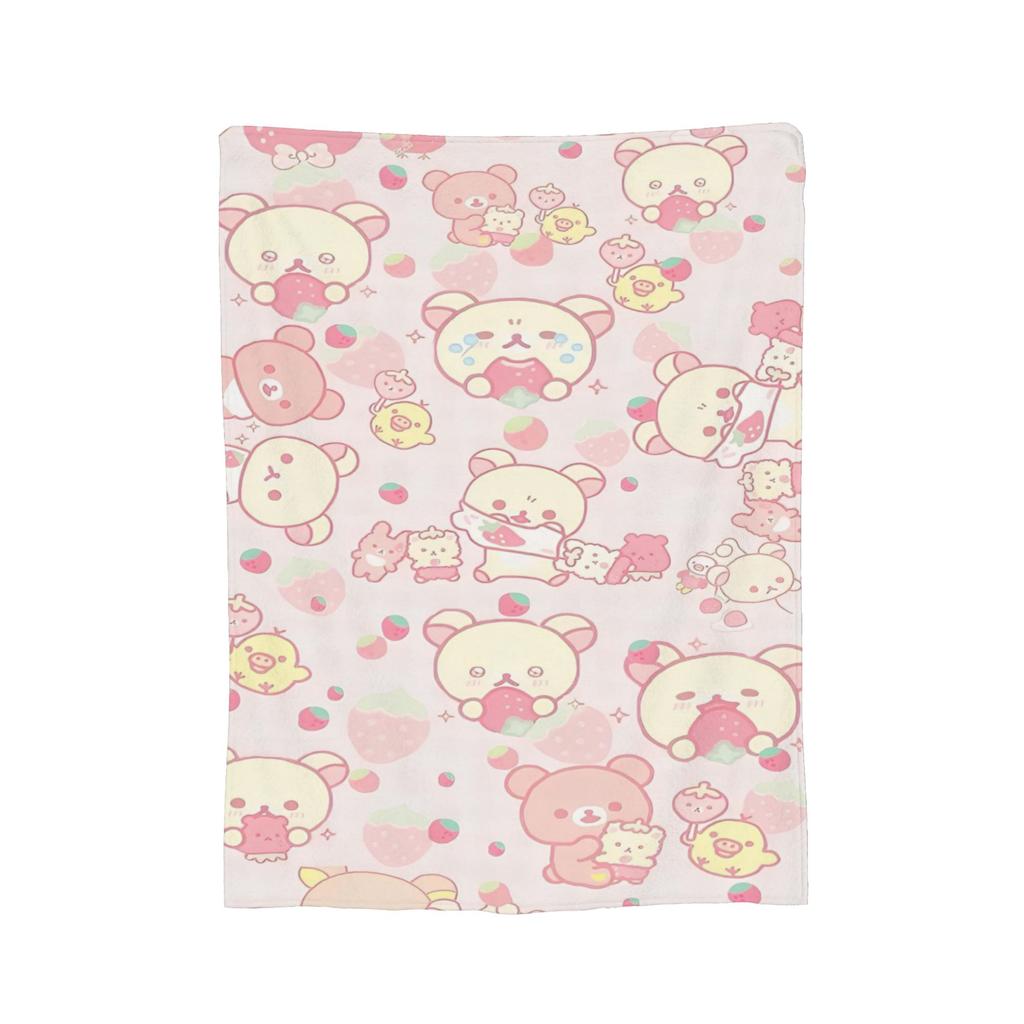 Rilakkuma Candy Strawberry Korilakkuma Blankets Flannel Throw Blanket Summer Air Conditioning Personalised Soft Warm Bedsprea,