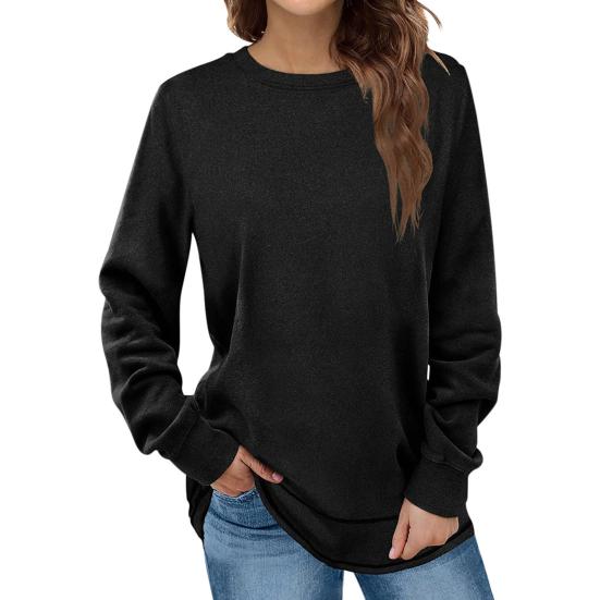

Женский топ с круглым вырезом средней длины, свободный однотонный свитер с длинными рукавами, эластичными манжетами и подолом, повседневная толстовка на весну и осень M чёрный