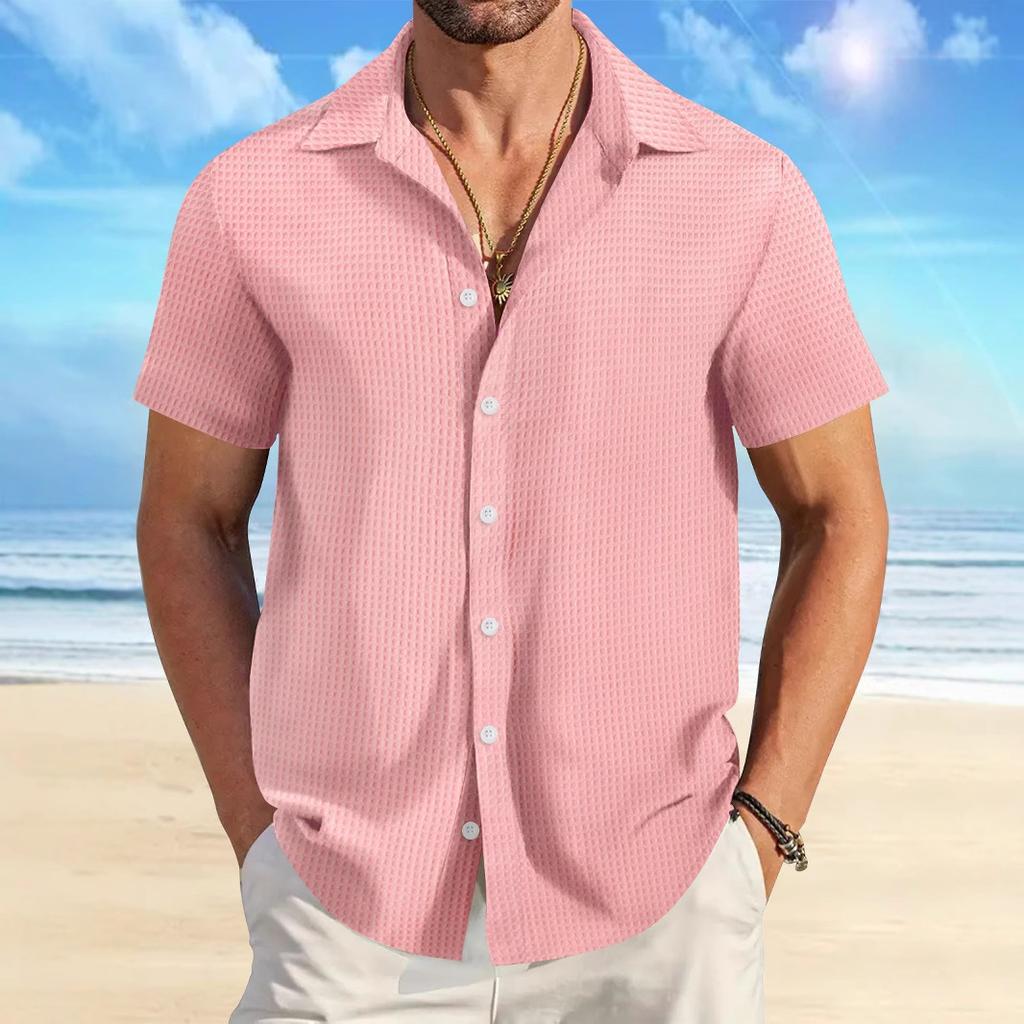 Fashion Shirt Men's Summer Men's Plaid Jacquard Office Loose Casual Shirt Short Sleeve