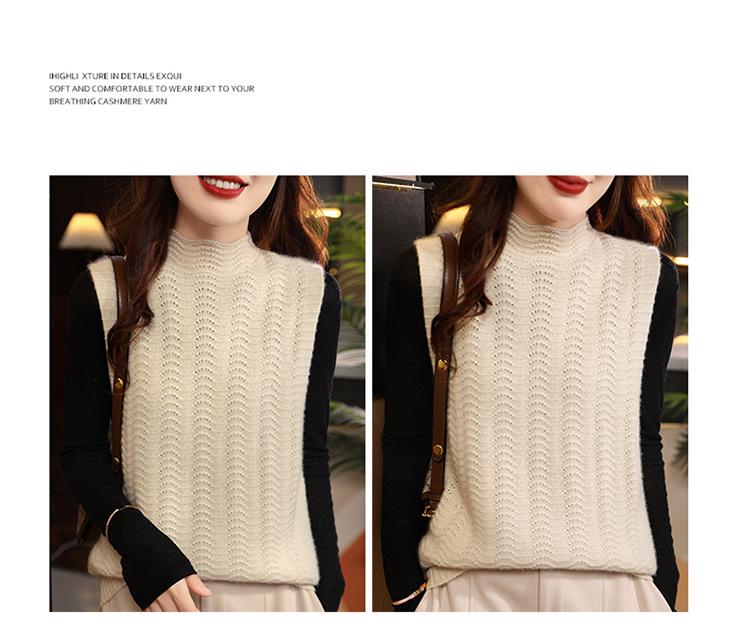Women's High Neck Wool Knit Sleeveless Vest - Casual Loose Fit for Spring & Autumn