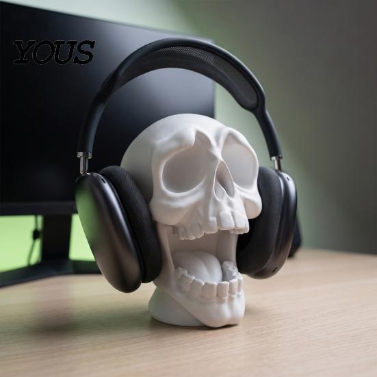 Gothic Desktop Decor 3D Printed Open Mouth Skull Headphone Stand, Skeleton Organizer for Men Organizer, DIY Paintable Ornament Gaming Room